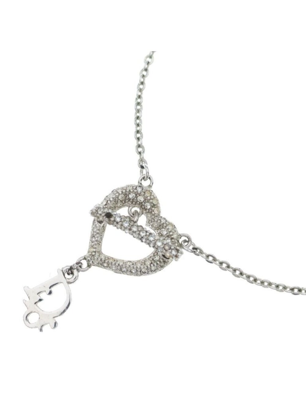 Dior Heart Rhinestone Pendant Chain Silver